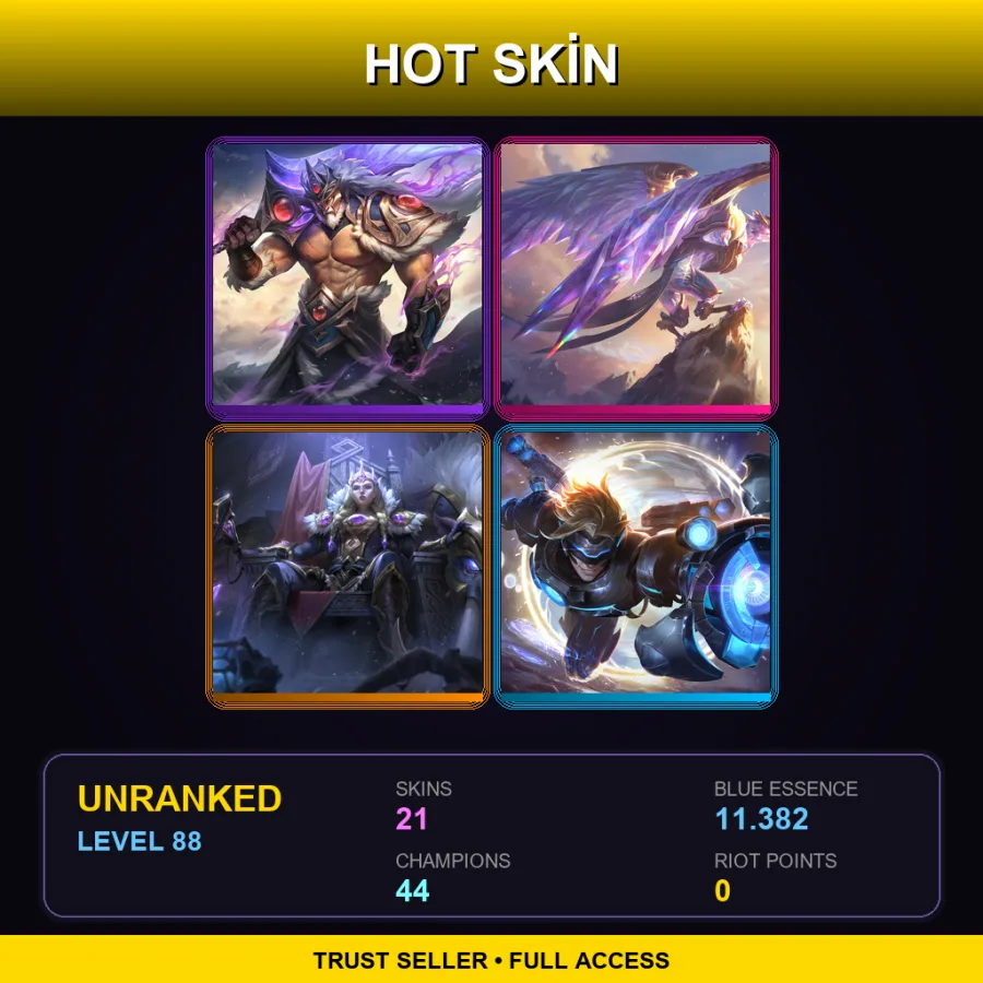 EUW | Victorious Tryndamere | Victorious Anivia | Victorious Sejuani | Pulsefire Ezreal | 21 Skin | 44 Champ | Lv88