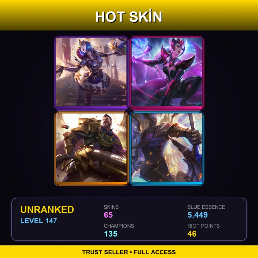 EUW | Lv147 | Unranked | 65 Skin | 135 Champ — LoL account