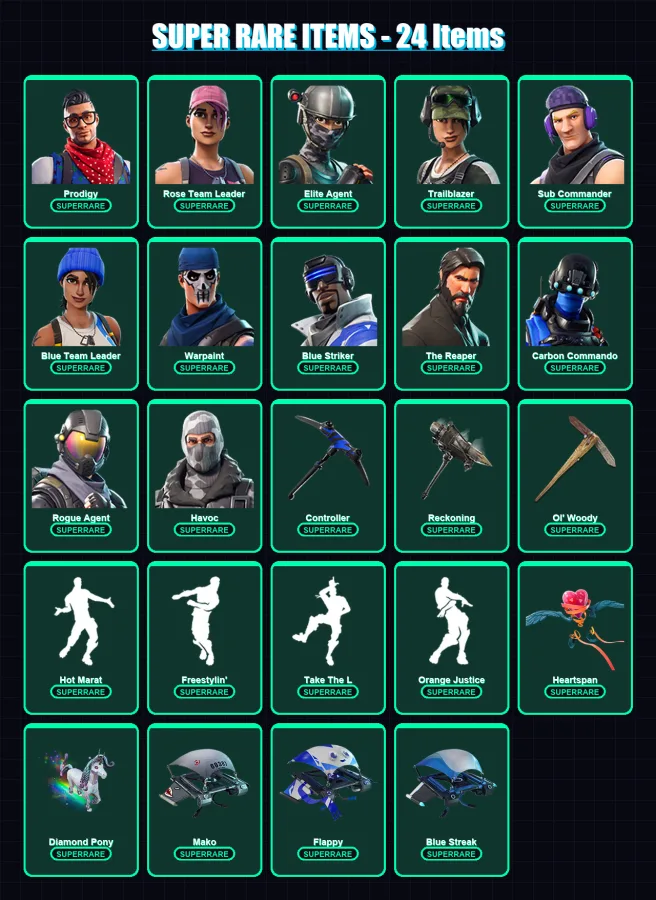 [PC/XBOX] | Prodigy | Rose Team Leader | Elite Agent | Trailblazer | Sub Commander | 79 skin | 52 pickaxe | 64 emote | 67 glider | Lv703