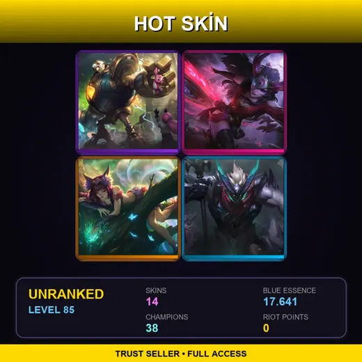 LAS | Victorious Blitzcrank | Blood Moon Sivir | Elderwood Ahri | Dragon Knight Mordekaiser | 14 Skin | 38 Champ | Lv85