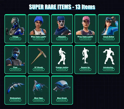[PC/XBOX/PSN] | Trilogy | Blue Team Leader | Warpaint | Rose Team Leader | Cloud Striker | 88 skin | 87 pickaxe | 111 emote | 93 glider | Lv1402
