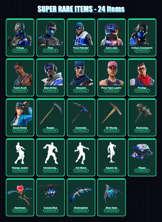 [PC/XBOX] | Trilogy | Fixer | Point Patroller | Astro Jack | Carbon Commando | 110 skin | 102 pickaxe | 89 emote | 86 glider | Lv1204
