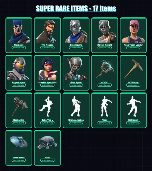 [PC/PSN] | Warpaint | The Reaper | Blue Squire | Royale Knight | Rose Team Leader | 99 skin | 73 pickaxe | 91 emote | 79 glider | Lv956