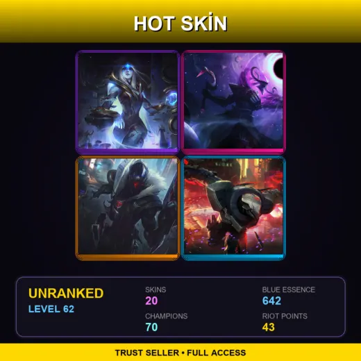 LAN | Cosmic Queen Ashe | Dark Star Thresh | PROJECT: Jhin | PROJECT: Zed | 20 Skin | 70 Champ | Lv62