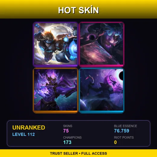 VN | Pulsefire Ezreal | Dark Star Shaco | Dark Star Jarvan IV | Dark Star Thresh | 75 Skin | 173 Champ | Lv112