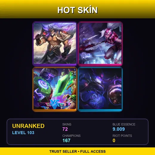 SG | Victorious Tryndamere | Challenger Nidalee | Battle Academia Caitlyn | Battle Academia Jayce | 72 Skin | 167 Champ | Lv103