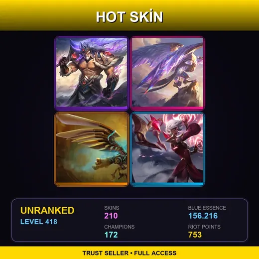 LAN | Victorious Tryndamere | Victorious Anivia | Hextech Anivia | Conqueror Karma | 210 Skin | 172 Champ | Lv418 — Inkshadow Master Yi