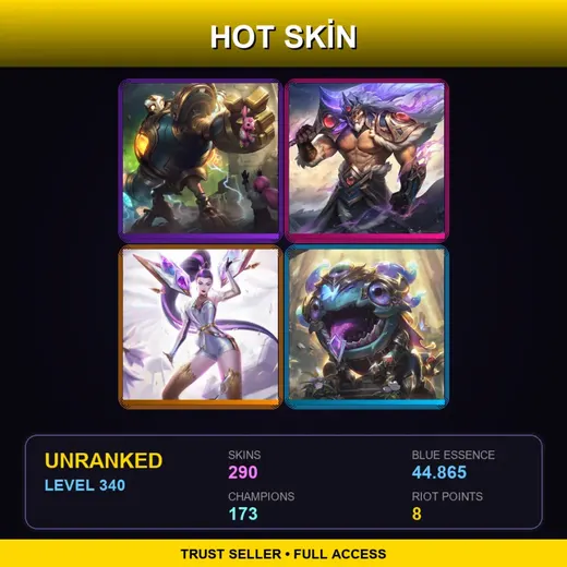 SG | Victorious Blitzcrank | Victorious Tryndamere | Prestige K/DA ALL OUT Kai'Sa | Victorious Kog'Maw | 290 Skin | 173 Champ | Lv340