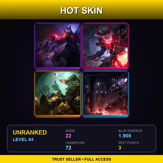 LAS | Blood Moon Shen | Blood Moon Thresh | Kingpin Twitch | Mecha Malphite | 22 Skin | 72 Champ | Lv64