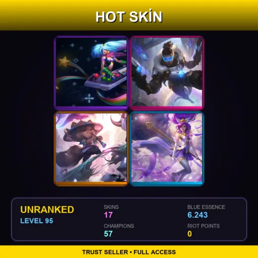 LAS | Arcade Sona | Pulsefire Lucian | Spirit Blossom Teemo | Star Guardian Janna | 17 Skin | 57 Champ | Lv95 — LoL account