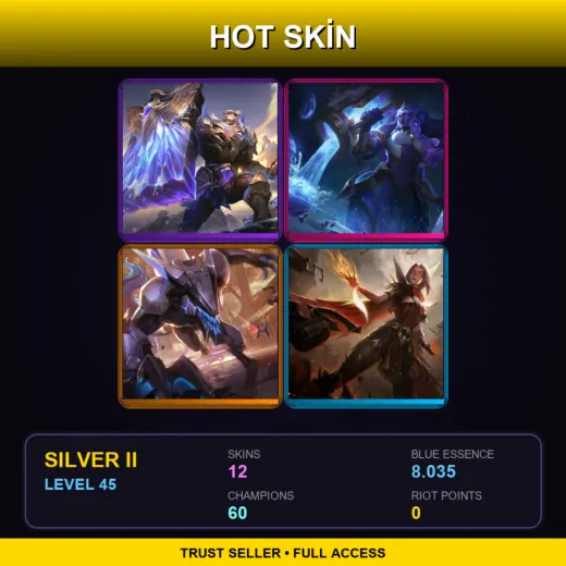 EUW | Victorious Braum | Cosmic Invoker Illaoi | PROJECT: Warwick | High Noon Irelia | 12 Skin | 60 Champ | Silver II | Lv45