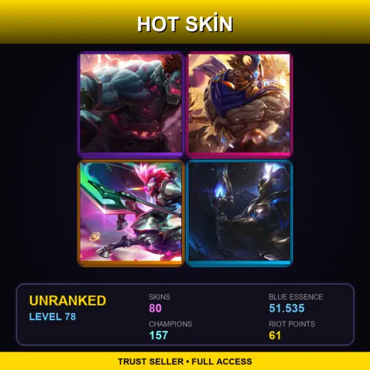 VN | Hextech Sion | Victorious Maokai | Arcade Hecarim | Cosmic Defender Xin Zhao | 80 Skin | 157 Champ | Lv78