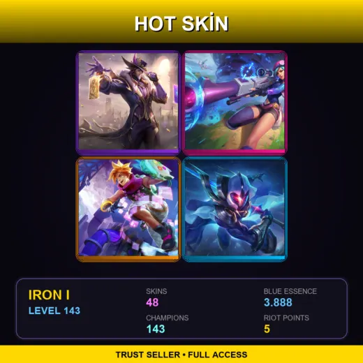ME | Victorious Twisted Fate | Arcade Caitlyn | Arcade Ezreal | Cosmic Blade Master Yi | 48 Skin | 143 Champ | Iron I | Lv143