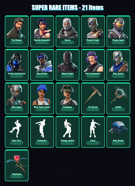 [PS4/PS5/XBOX/PC] | The Reaper | Sparkle Specialist | Havoc | Royale Knight | Rogue Agent | 42 skin | 51 pickaxe | 50 emote | 48 glider | Lv666