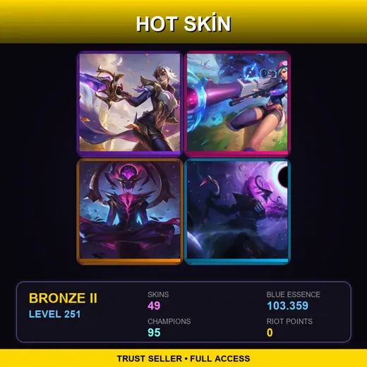BR | Victorious Fiora | Blood Moon Twisted Fate | Battle Academia Jayce | Star Guardian Sona | 49 Skin | 95 Champ | Bronze II | Lv251 — Dragon Guardian Galio