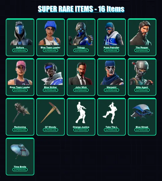 [PS4/PS5/PC] | Sultura | Blue Team Leader | Trilogy | Point Patroller | The Reaper | 211 skin | 233 pickaxe | 184 emote | 166 glider | Lv1583