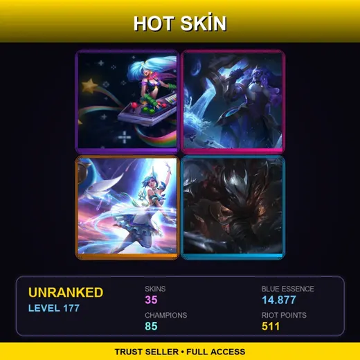 LAS | Star Guardian Orianna | Cosmic Invoker Illaoi | Arcade Sona | Blood Moon Talon | 35 Skin | 85 Champ | Lv177