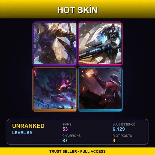 SG | Victorious Aatrox | Blood Moon Twisted Fate | Dark Star Mordekaiser | Pulsefire Caitlyn | 53 Skin | 87 Champ | Lv99