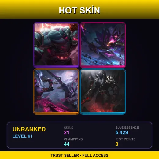 EUNE | Hextech Sion | Dark Star Mordekaiser | Blood Moon Master Yi | Blood Moon Aatrox | 21 Skin | 44 Champ | Lv61