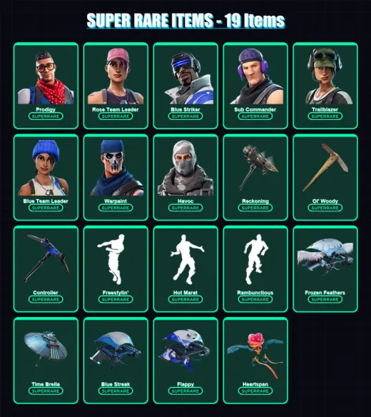 [PS4/PS5/XBOX/PC] | Prodigy | Rose Team Leader | Blue Striker | Sub Commander | Trailblazer | 69 skin | 58 pickaxe | 63 emote | 70 glider | Lv833
