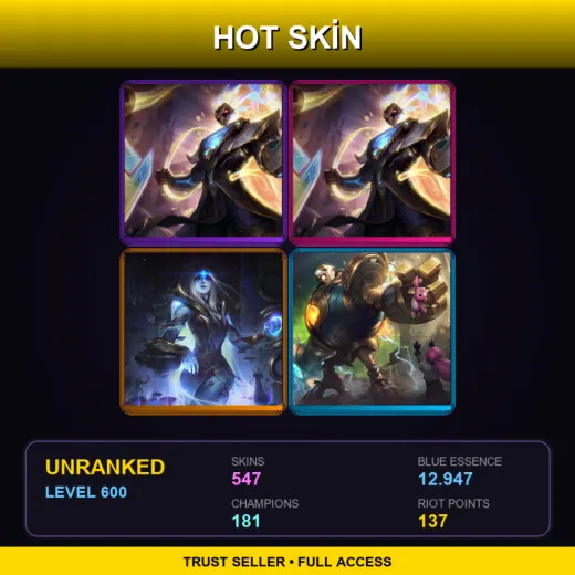 BR | Prestige Pulsefire Thresh (2022) | Prestige Pulsefire Thresh | Cosmic Queen Ashe | Victorious Blitzcrank | 547 Skin | 181 Champ | Lv600