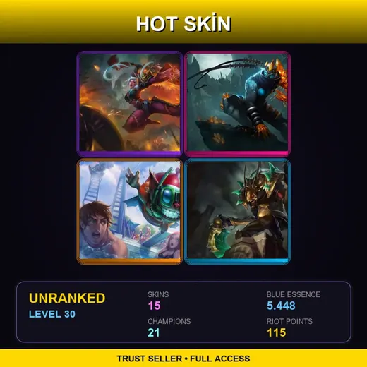 OCE | Dragonblade Riven | Blight Crystal Varus | Pool Party Ziggs | Guardian of the Sands Kha'Zix | 15 Skin | 21 Champ | Lv30 — Mistletoe Leblanc