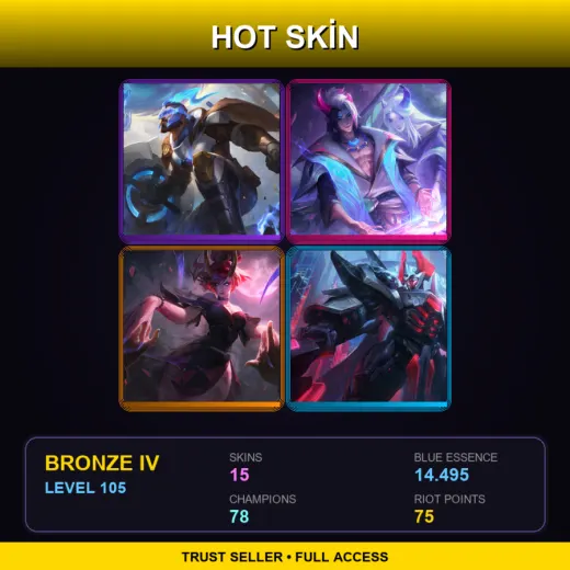 LAN | Pulsefire Pantheon | Spirit Blossom Aphelios | Blood Moon Evelynn | PROJECT: Mordekaiser | 15 Skin | 78 Champ | Bronze IV | Lv105