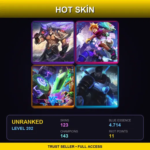 SG | Victorious Tryndamere | Cosmic Reaver Kassadin | PROJECT: Renekton | Dark Star Malphite | 123 Skin | 143 Champ | Lv202