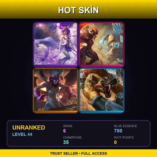 RU | Star Guardian Janna | Dragon Guardian Galio | Sinful Succulence Morgana | Hyena Warwick | 6 Skin | 35 Champ | Lv44 — LoL account