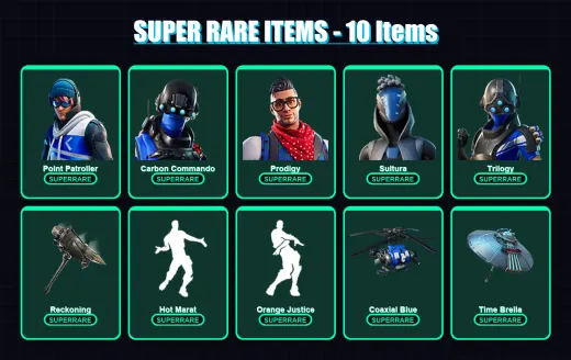 [PS4/PS5/XBOX/PC] | Point Patroller | Carbon Commando | Prodigy | Sultura | Trilogy | 95 skin | 148 pickaxe | 115 emote | 125 glider | Lv1889