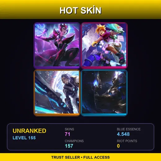 VN | Challenger Ahri | Arcade Ezreal | Pulsefire Riven | Cosmic Defender Xin Zhao | 71 Skin | 157 Champ | Lv155 — Battleborn Kayle