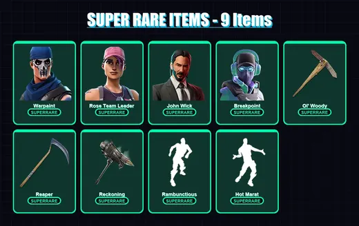 [PC/XBOX/PSN] | Warpaint | Rose Team Leader | John Wick | Breakpoint | Catalyst | 105 skin | 67 pickaxe | 99 emote | 58 glider | Lv586