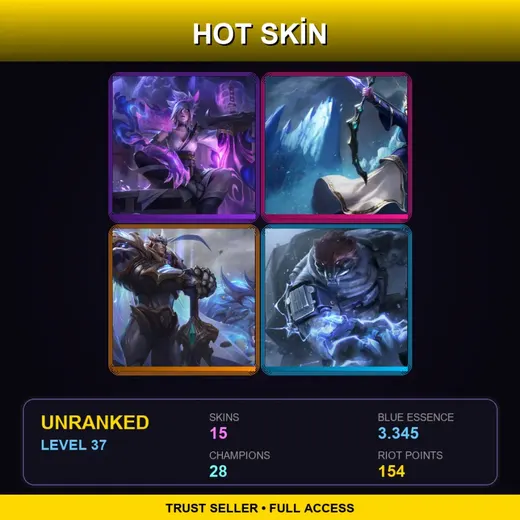 OCE | Spirit Blossom Riven | Queen Ashe | God-King Garen | Northern Storm Volibear | 15 Skin | 28 Champ | Lv37 — Queen Ashe