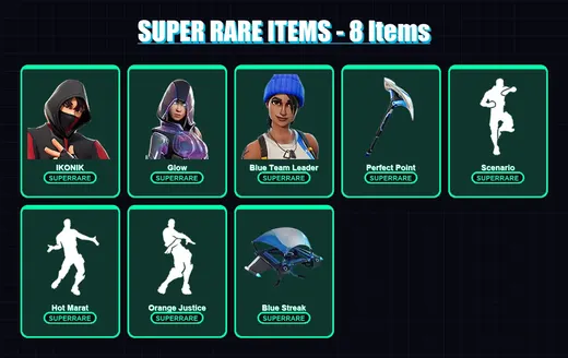 [PC] | IKONIK | Glow | Blue Team Leader | Zeus | The Foundation | 87 skin | 164 pickaxe | 112 emote | 130 glider | Lv1955