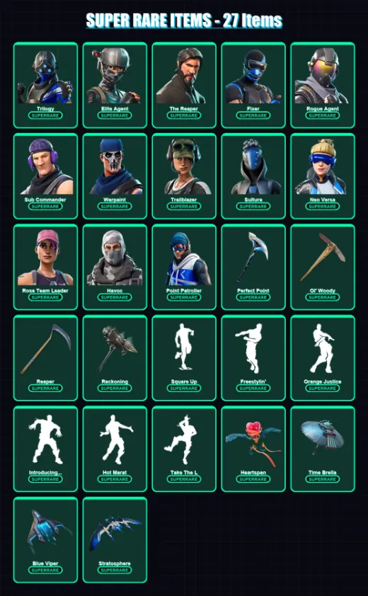 [PS4/PS5/XBOX/PC] | Trilogy | Elite Agent | The Reaper | Fixer | Rogue Agent | 169 skin | 119 pickaxe | 142 emote | 113 glider | Lv1500