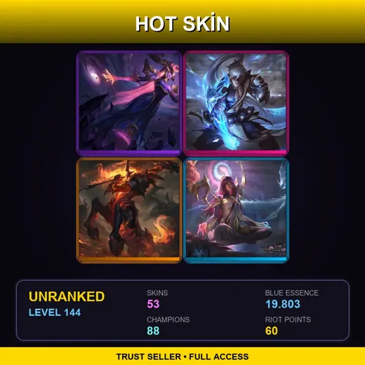 LAS | Dark Cosmic Lissandra | High Noon Hecarim | Tranquility Dragon Karma | Dragon Trainer Tristana | 53 Skin | 88 Champ | Lv144