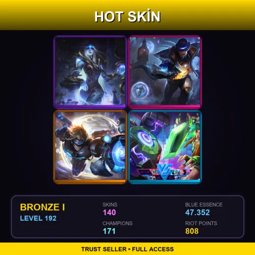 VN | Cosmic Queen Ashe | Pulsefire Twisted Fate | Pulsefire Ezreal | Arcade Riven | 140 Skin | 171 Champ | Bronze I | Lv192