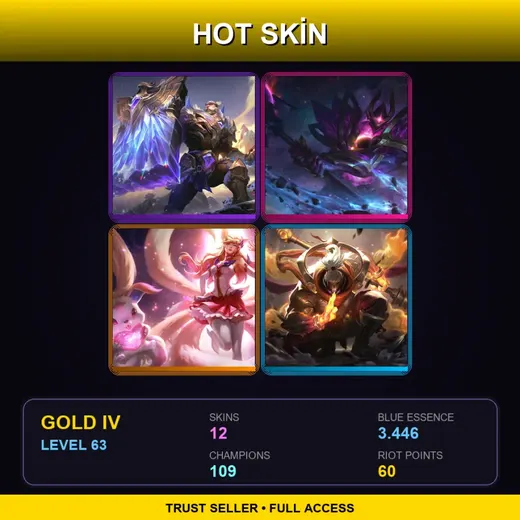 EUNE | Victorious Braum | Dark Star Mordekaiser | Star Guardian Ahri | God Staff Jax | 12 Skin | 109 Champ | Gold IV | Lv63 — God Staff Jax