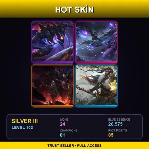 LAS | Spirit Blossom Soraka | Dark Star Kha'Zix | Dragonslayer Pantheon | Truth Dragon Yasuo | 24 Skin | 81 Champ | Silver III | Lv103