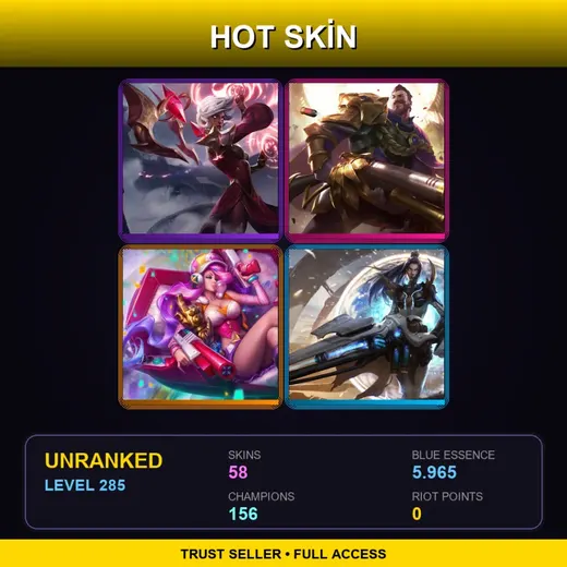 SG | Conqueror Karma | Victorious Graves | Arcade Miss Fortune | Pulsefire Caitlyn | 58 Skin | 156 Champ | Lv285