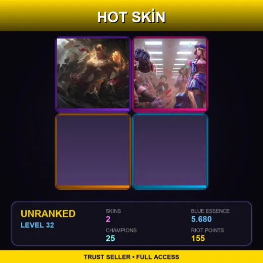 EUW | God Fist Lee Sin | Heartthrob Caitlyn | 2 Skin | 25 Champ | Lv32