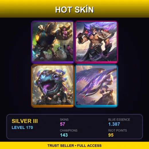 EUNE | Victorious Blitzcrank | Victorious Tryndamere | Victorious Kog'Maw | Victorious Anivia | 57 Skin | 143 Champ | Silver III | Lv170