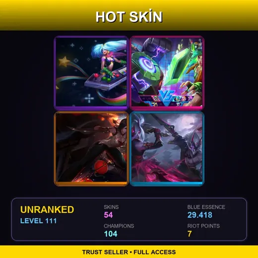 LAN | Blood Moon Master Yi | Elderwood LeBlanc | Star Guardian Soraka | Arcade Sona | 54 Skin | 104 Champ | Lv111