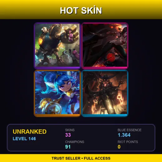 VN | Victorious Blitzcrank | Warring Kingdoms Katarina | Star Guardian Poppy | High Noon Senna | 33 Skin | 91 Champ | Lv146