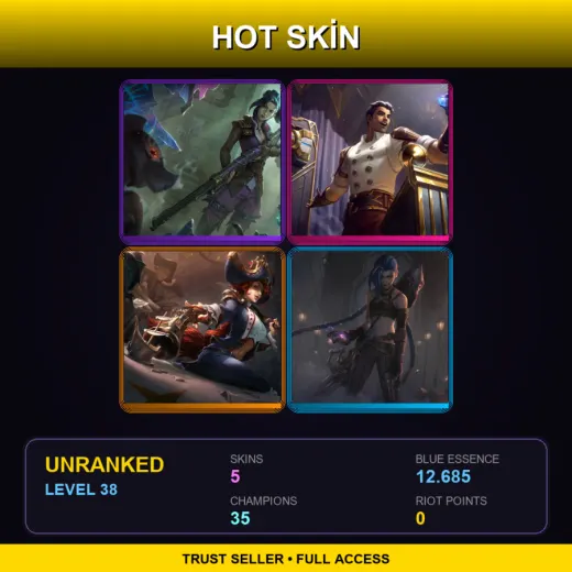 LAN | Arcane Enforcer Caitlyn | Arcane Inventor Jayce | Waterloo Miss Fortune | Arcane Enemy Jinx | 5 Skin | 35 Champ | Lv38