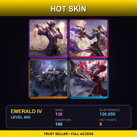 LAN | Victorious Twisted Fate | Victorious Fiora | Victorious Sejuani | Conqueror Karma | 138 Skin | 148 Champ | Emerald IV | Lv600