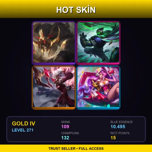 ME | Conqueror Alistar | Conqueror Jax | Conqueror Karma | Arcade Miss Fortune | 109 Skin | 132 Champ | Gold IV | Lv271 — God Staff Jax