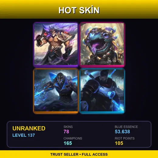 VN | Victorious Tryndamere | Victorious Kog'Maw | Hextech Kassadin | High Noon Yone | 78 Skin | 165 Champ | Lv137 — Monster Tamer Veigar