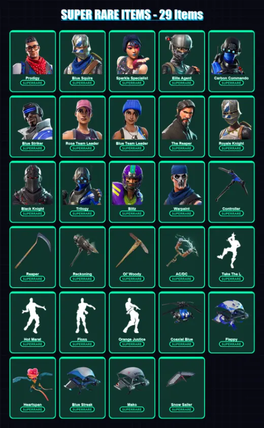 [PS4/PS5/XBOX/PC] | Prodigy | Blue Squire | Sparkle Specialist | Elite Agent | Carbon Commando | 59 skin | 57 pickaxe | 75 emote | 62 glider | Lv769