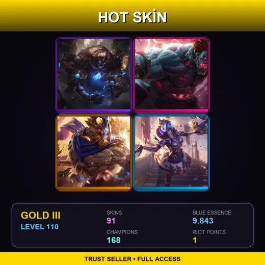 SG | Hextech Galio | Hextech Sion | Victorious Maokai | Victorious Orianna | 91 Skin | 168 Champ | Gold III | Lv110